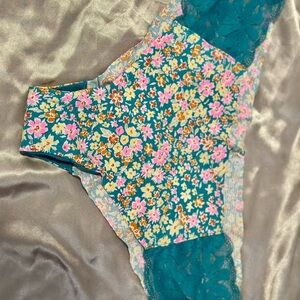VS XL Floral Teal Lace Trim Panties